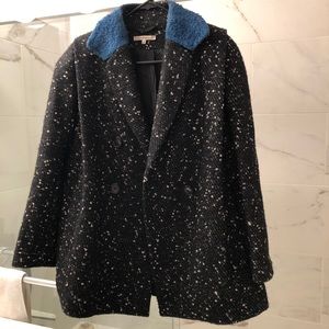 Carven wool speckled car coat with blue collar